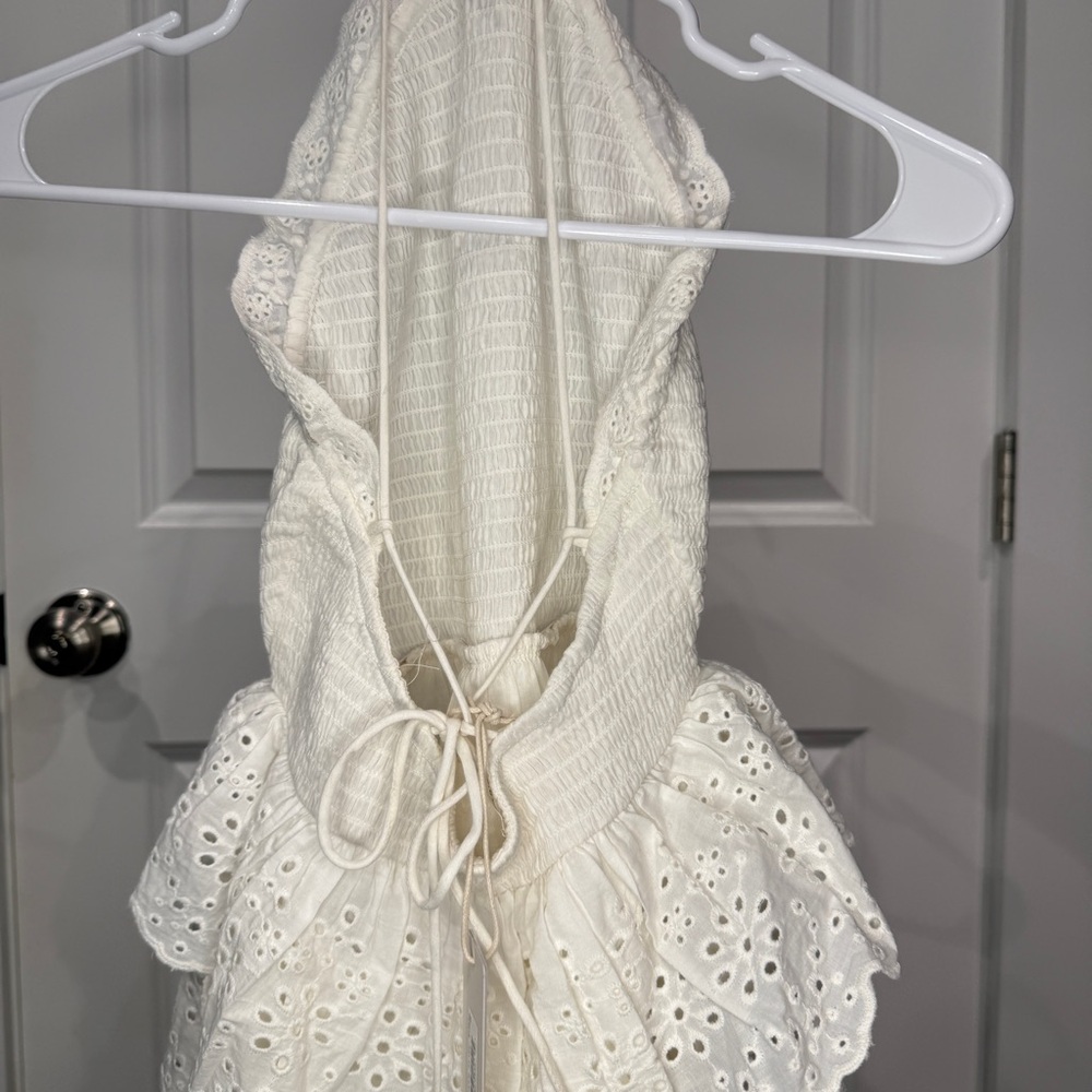 Altar'd State Smocked One-Shoulder Ruffled Eyelet Mini Dress Cream Size XS - Picture 4 of 5